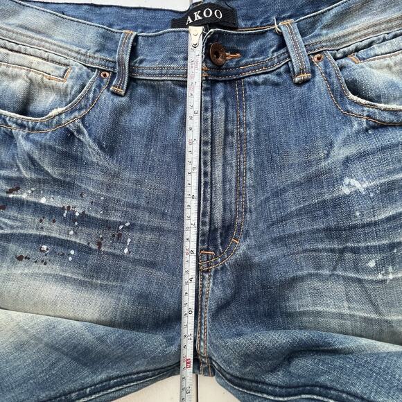 AKOO Jeans Mens 40/34 Blue Paint Splatter Distressed No Rivals Patch Big Oak Fit - Picture 14 of 16